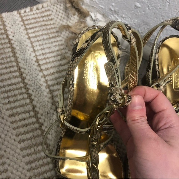 Coach Liberty Gold Python Embossed Chain Sandals Heels Shoes 6 - Picture 2 of 8